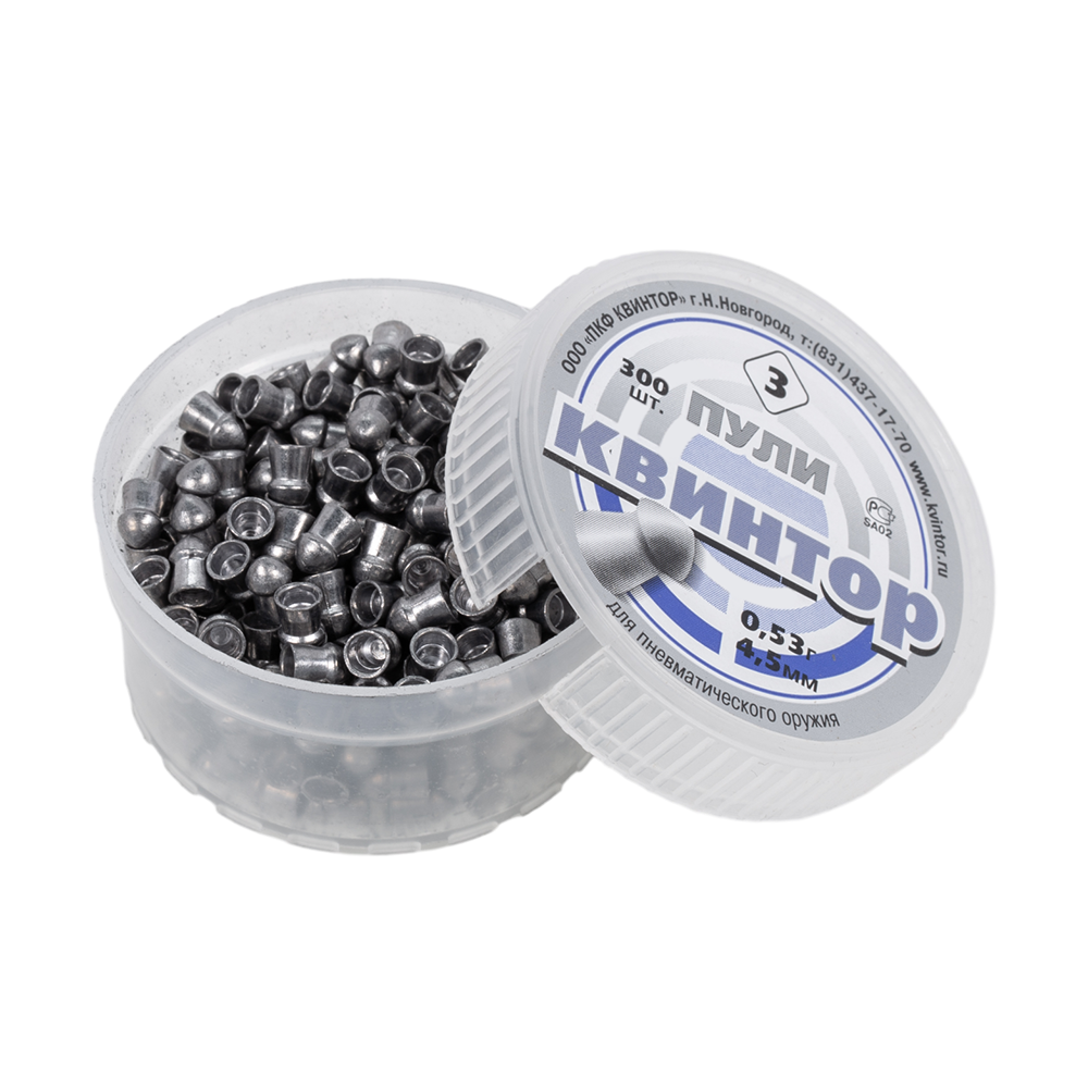 Пуля пневматическая "Квинтор №3" калибр 4,5мм (300 шт.) оживальная головка (100 в упаковке). Фото №2 Пуля пневматическая "Квинтор №3" калибр 4,5мм (300 шт.) оживальная головка (100 в упаковке). Фото №2