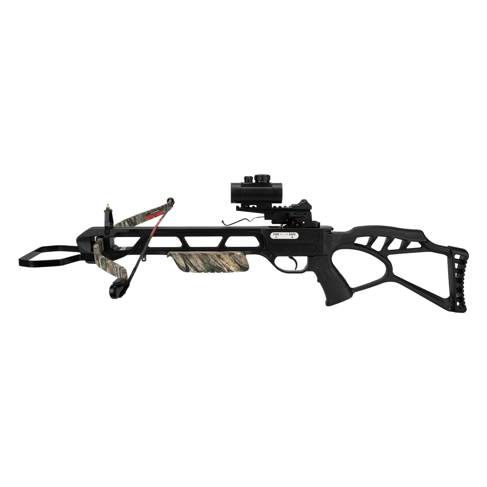 Арбалет рекурсивный Man Kung 185, forest camo, 4 стрелы, натяжитель, ремень, кивер. Фото №4