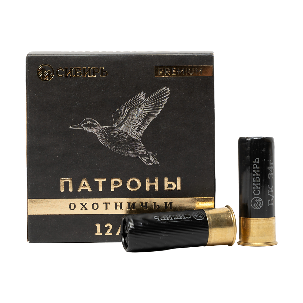 Патрон СИБИРЬ PREMIUM 12/70 охотничий дробовой 34г №5 б/к (CX-2000) (пачка 25 шт) (в коробке 250шт). Фото №1