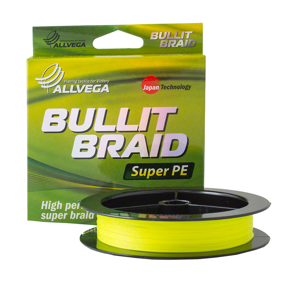 Леска плетеная ALLVEGA Bullit Braid 92м 0,24мм 16,5 кг (ярко-желтая). Фото №1