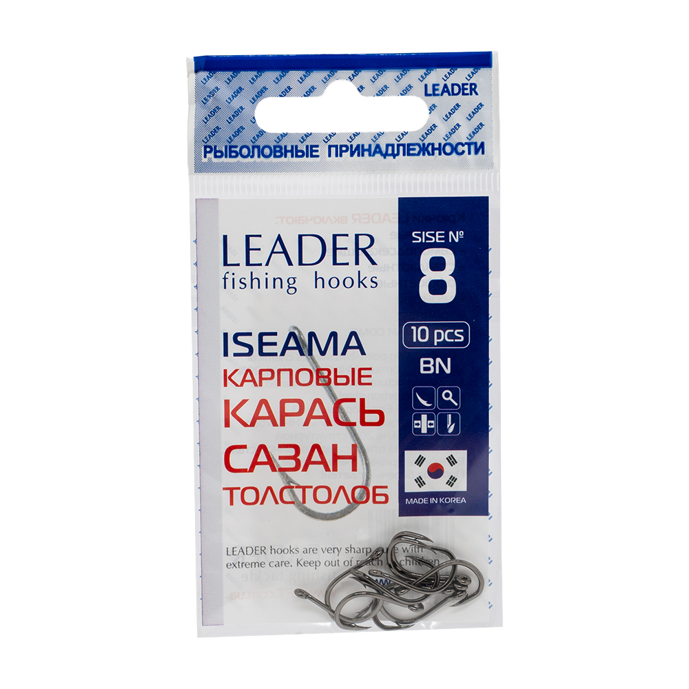 Крючки Leader ISEAMA Карповые BN, 8(упак.10). Фото №1 Крючки Leader ISEAMA Карповые BN, 8(упак.10). Фото №1