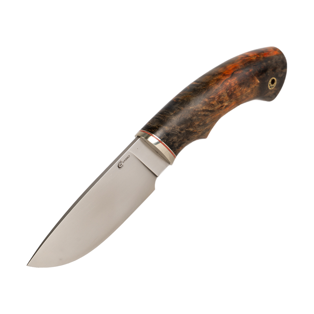 Нож МС "Разделочный" сталь М390, мельхиор, рукоять из стабилизированной карельской березы (набор). Фото №5