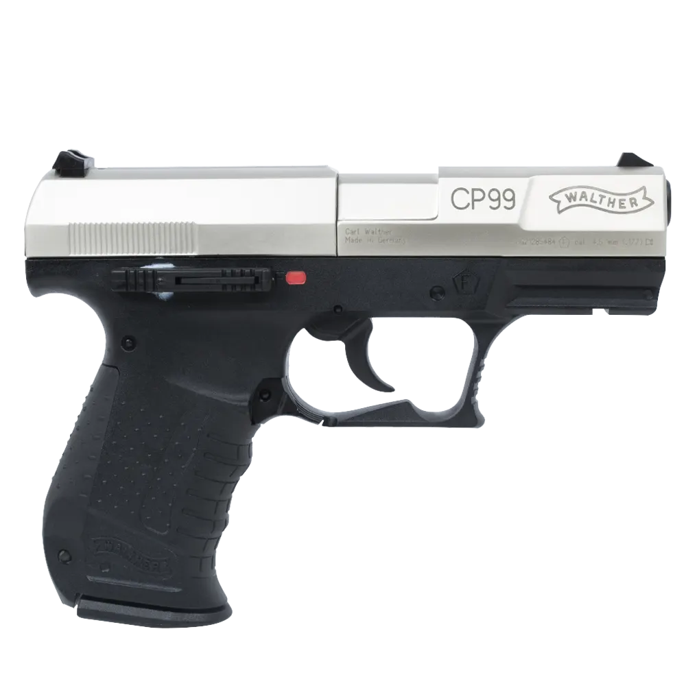 Пистолет пневматический Walther СР 99 (никель с чёрной рукояткой). Фото №1 Пистолет пневматический Walther СР 99 (никель с чёрной рукояткой). Фото №1