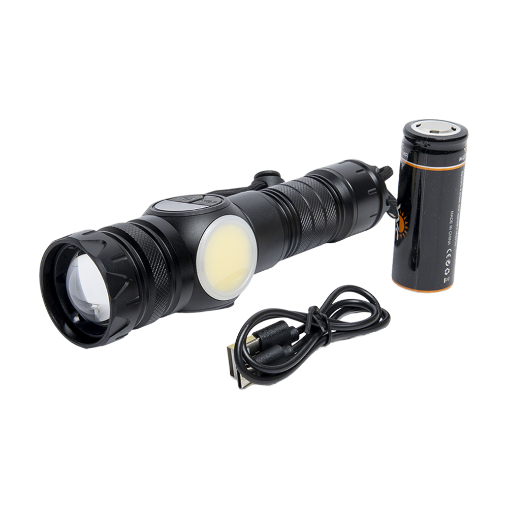 Фонарь ручной 6349 (диод PM30-TG+COB, цифр.инд.заряда, акк.26650, разъем Type-C, Power bank, магнит). Фото №2