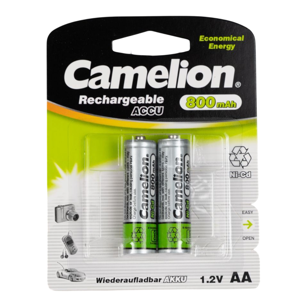 Батарейка аккумуляторная Camelion AA- 800mAh Ni-Cd BL-2 (NC-AA800BP2, аккумулятор,1.2В). Фото №1 Батарейка аккумуляторная Camelion AA- 800mAh Ni-Cd BL-2 (NC-AA800BP2, аккумулятор,1.2В). Фото №1