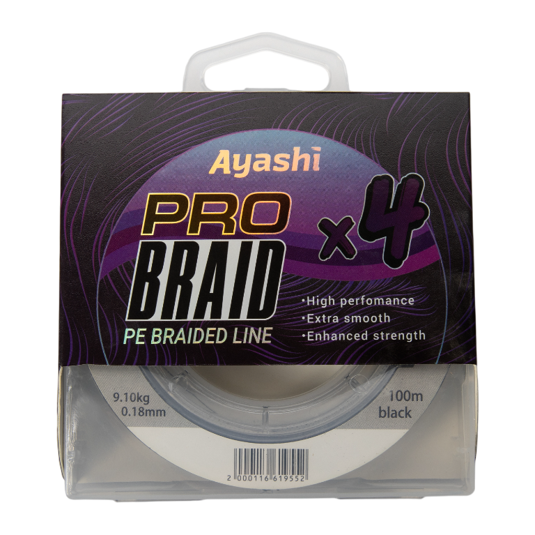 Плетенный шнур Ayashi PRO BRAID-X4 (black) d-0,18mm (100м). Фото №1