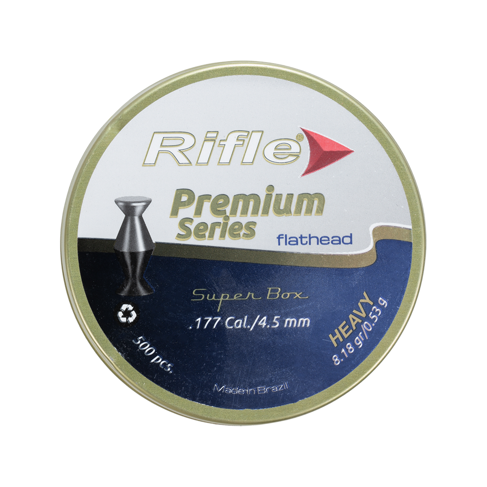 Пуля пневматическая RIFLE Premium Series Flathead Heavy 4,5 мм. 0,53 гр. (500 шт. в банке). Фото №1
