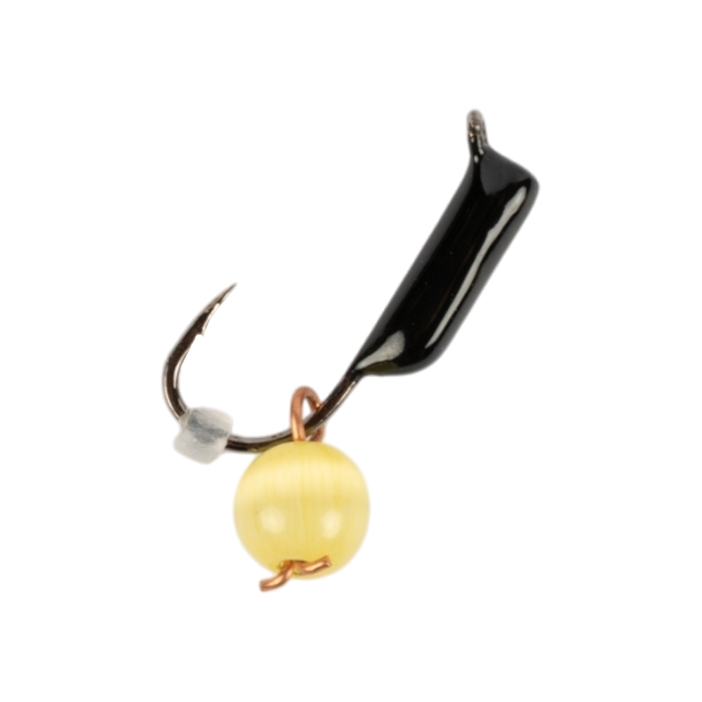 Мормышка вольфрамовая Trye Weight черная "Гвоздешарик" d1,5мм кошачий глаз, салатовый (10шт). Фото №2