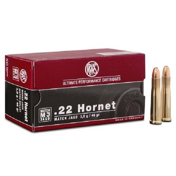 Патрон нарезной RWS калибр 22 Hornet DN MJ 3,0 гр. (в пачке 50 шт.). Фото №2