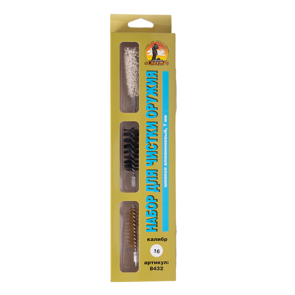 Набор для чистки ружей, калибр 16 мм с алюминиевым шомполом 7мм. в блистере. Фото №1 Набор для чистки ружей, калибр 16 мм с алюминиевым шомполом 7мм. в блистере. Фото №1