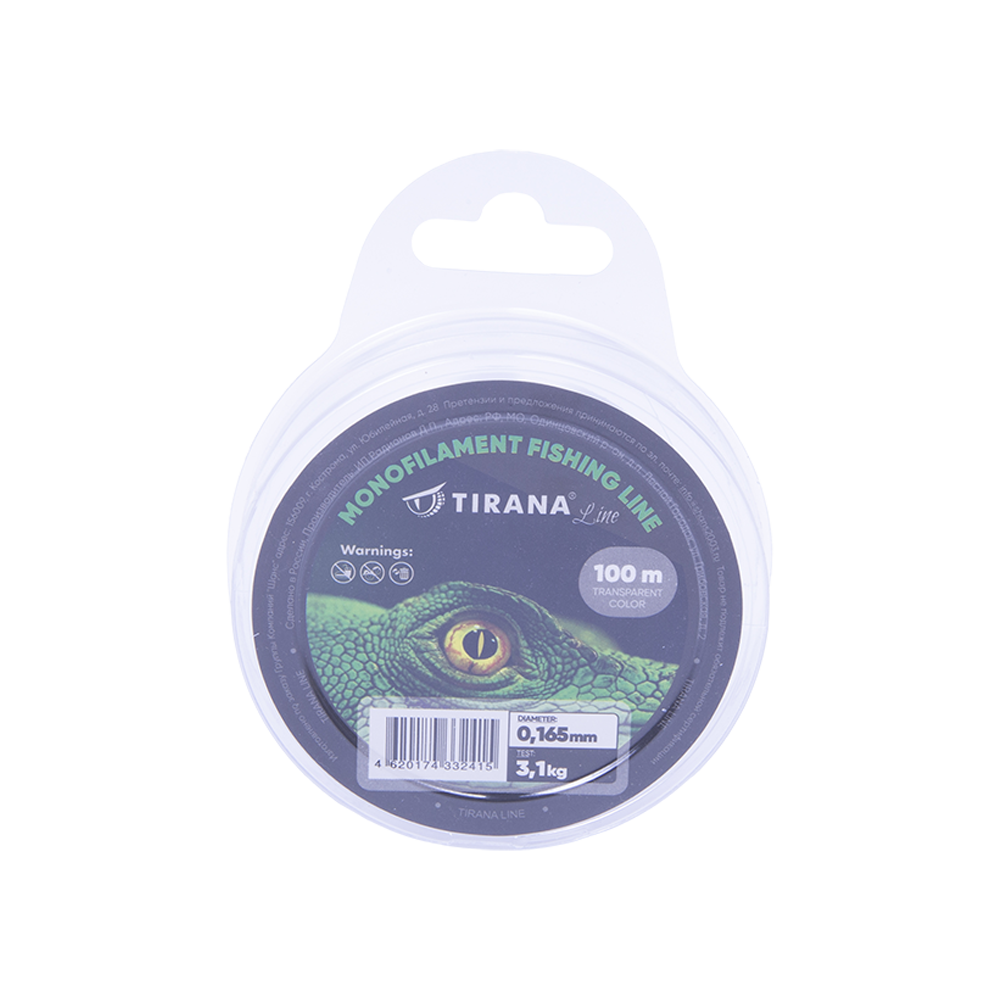 Леска монофильная прозрачная TIRANA LINE 100м - 0,165. Фото №1