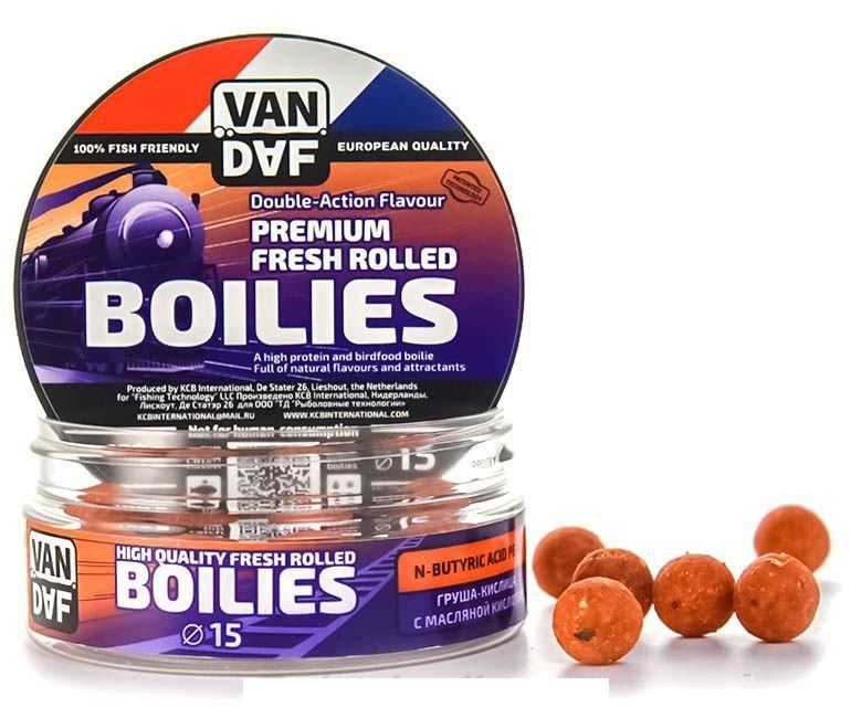 Бойлы VAN DAF Acid Pear N-Butyric - Груша-кислица, 15 мм, оранжевый, 100 г.. Фото №2 Бойлы VAN DAF Acid Pear N-Butyric - Груша-кислица, 15 мм, оранжевый, 100 г.. Фото №2