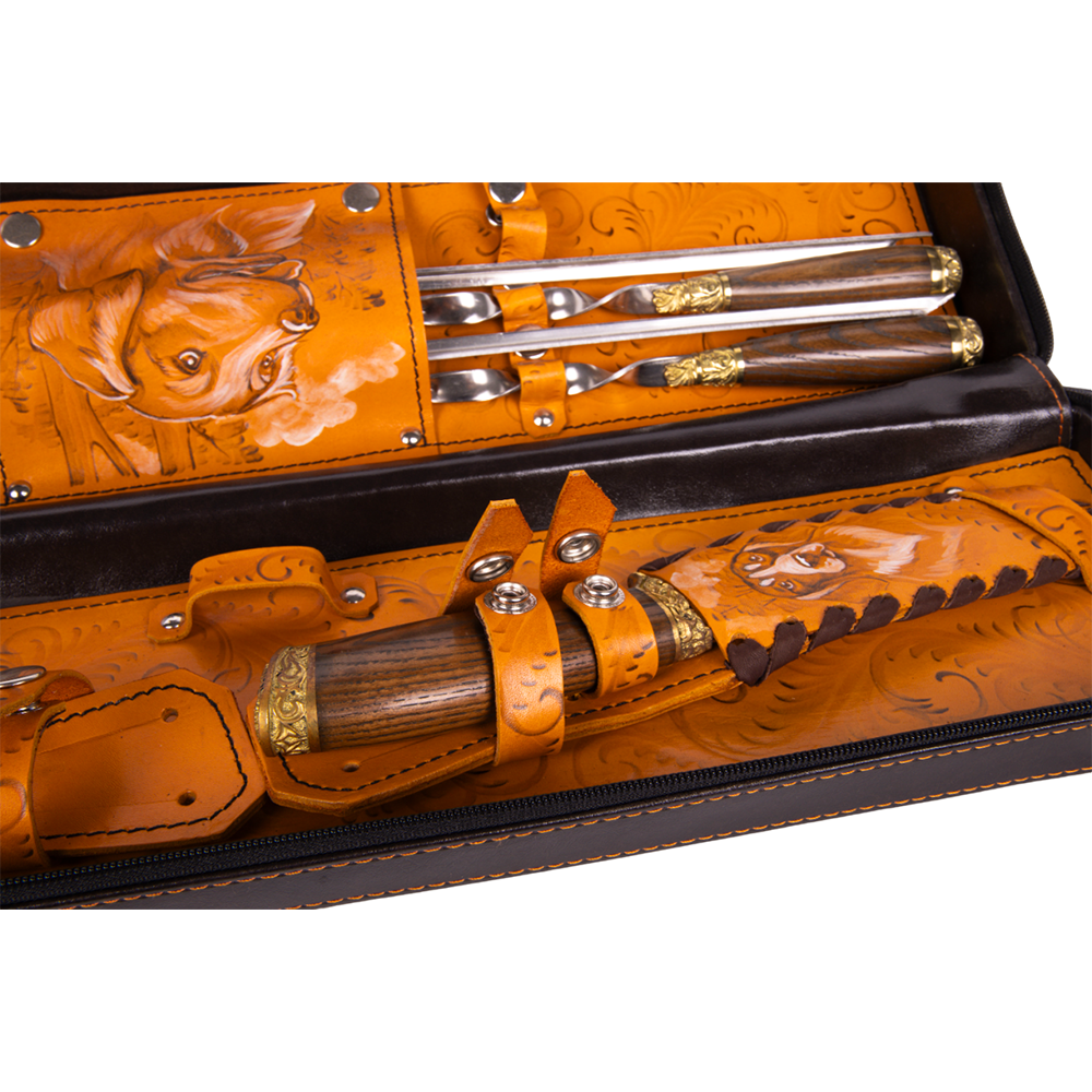 Набор "Шампурный" (5 шампуров, нож-тяпка, нож, зажигалка) в кейсе (ИП Кишурова). Фото №9