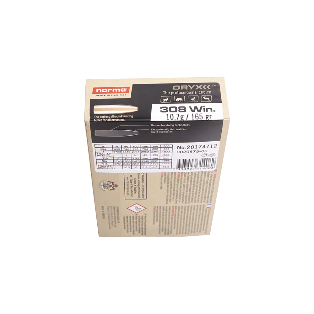 Патрон нарезной NORMA калибр 308 WIN Oryx 10,9 гр. 168 grn. (в пачке 20 шт.). Фото №2