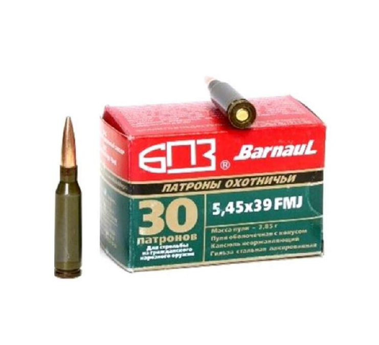 Патрон нарезной БПЗ калибр 5,45х39 FMJ оцинкованная гильза 3,85 гр. (в пачке 30шт.) (в коробке 750 шт.). Фото №1