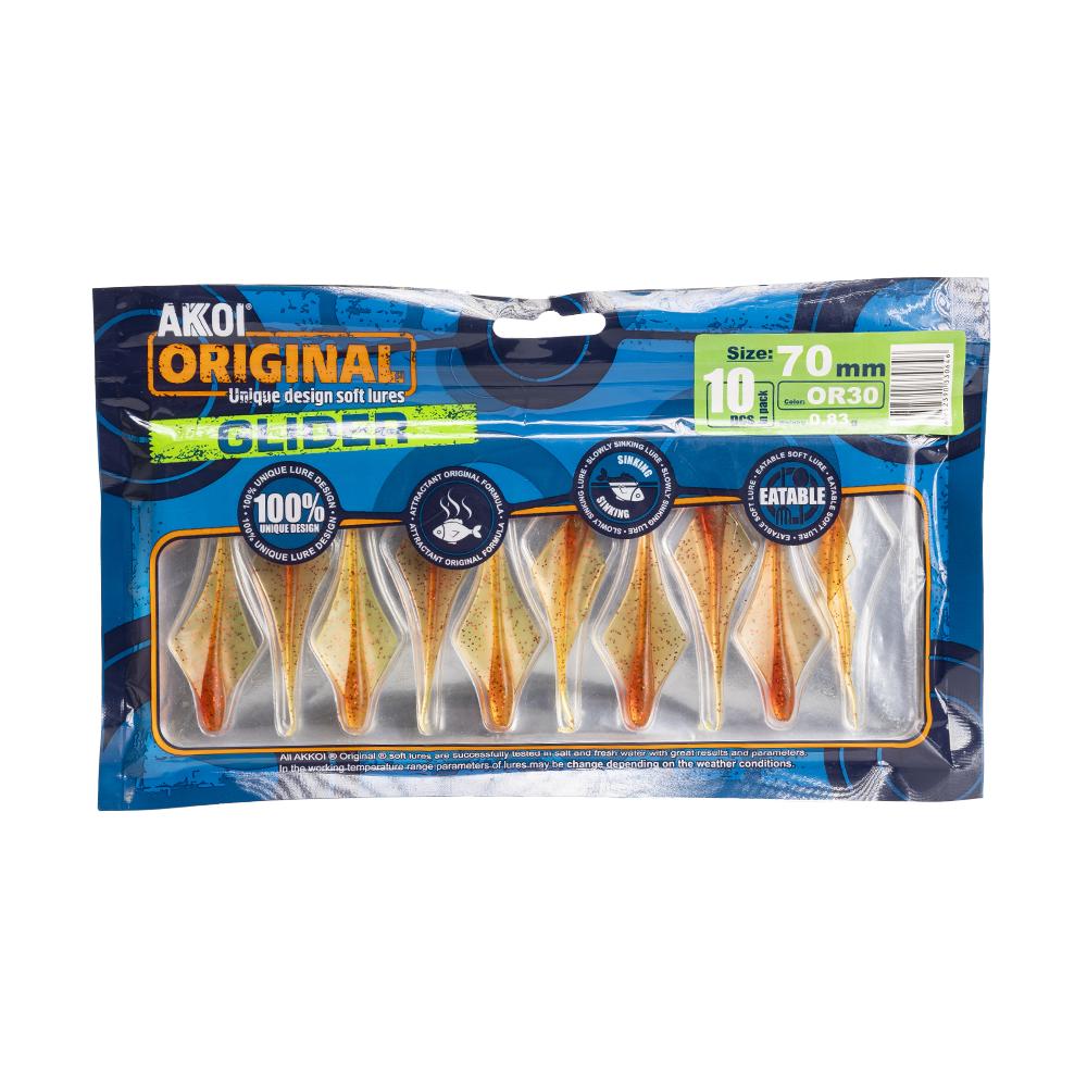 Силиконовая приманка AKKOI GLIDER 70mm цвет OR30 (уп. 10 шт). Фото №2