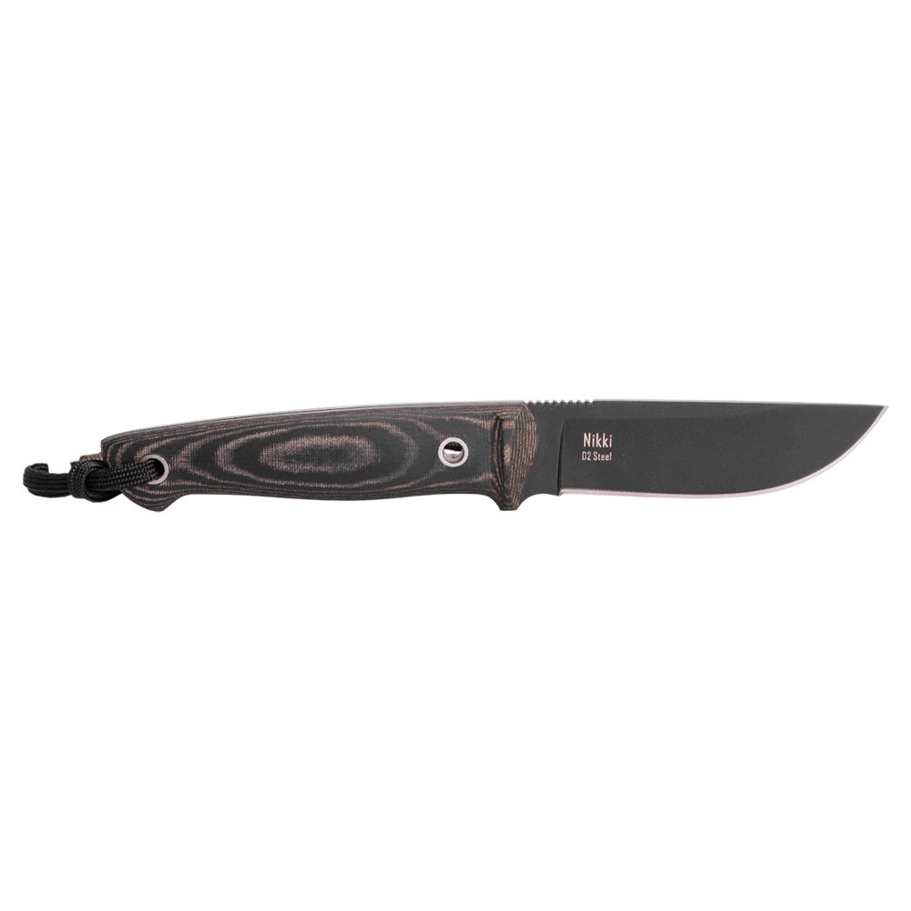 Нож Nikki D2 BT (черный, микарта, ножны кайдекс). Фото №1