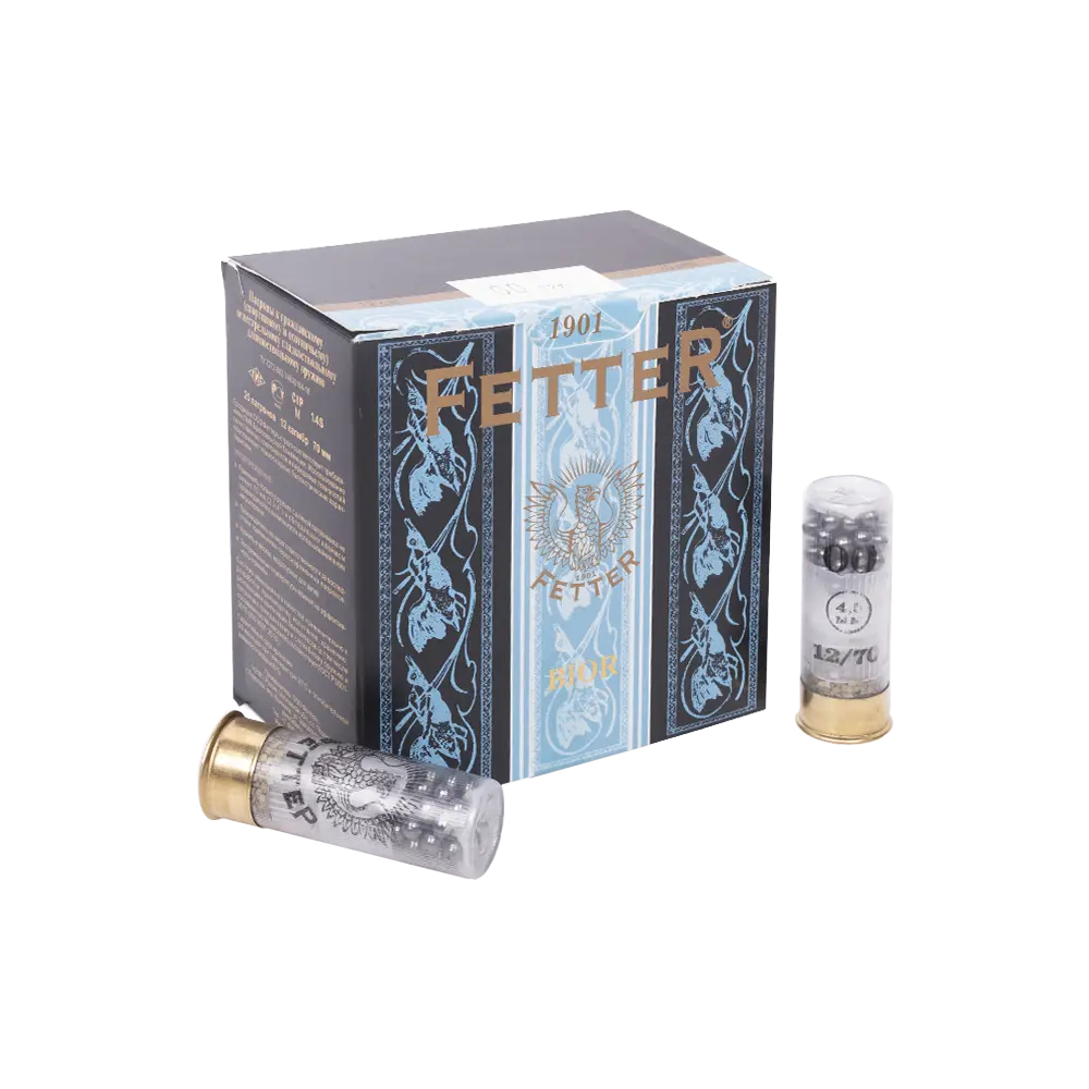 Патрон ФЕТТЕР БИОР 12/70 дробь № 00, 32гр. (в пачке 25 шт.) (в коробке 250 шт.). Фото №2 Патрон ФЕТТЕР БИОР 12/70 дробь № 00, 32гр. (в пачке 25 шт.) (в коробке 250 шт.). Фото №2
