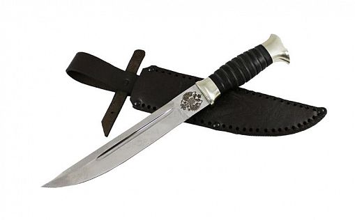 Нож Казак, кованая стальХ12МФ, литье, кожа, резная рукоять. Фото №1