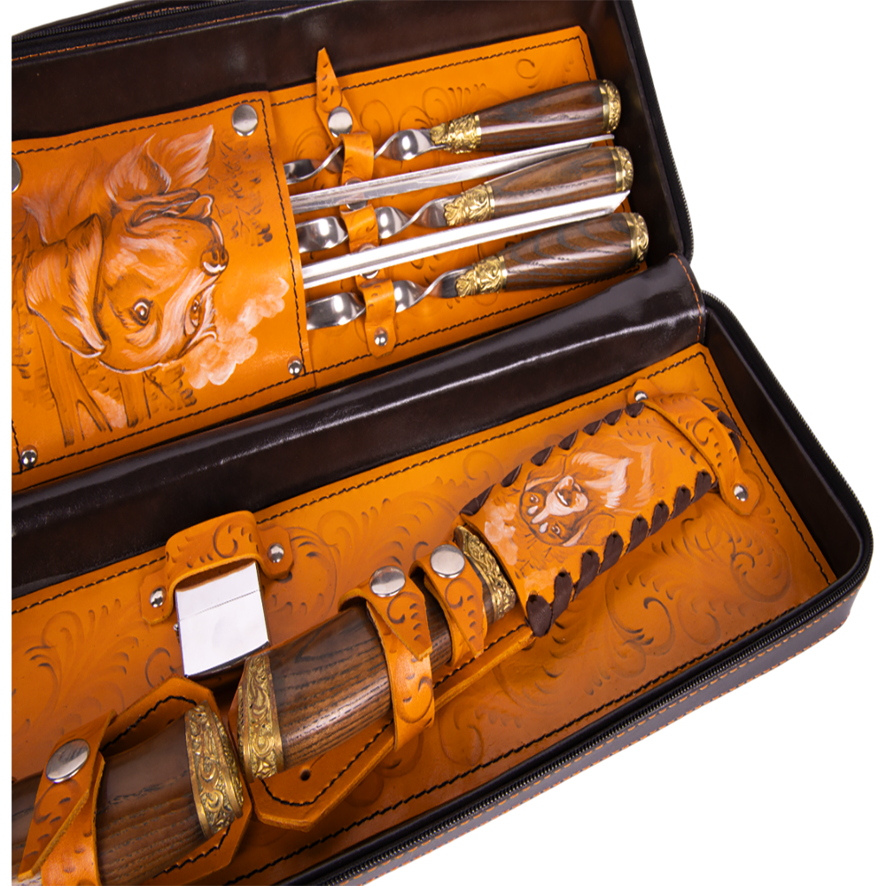 Набор "Шампурный" (5 шампуров, нож-тяпка, нож, зажигалка) в кейсе (ИП Кишурова). Фото №4