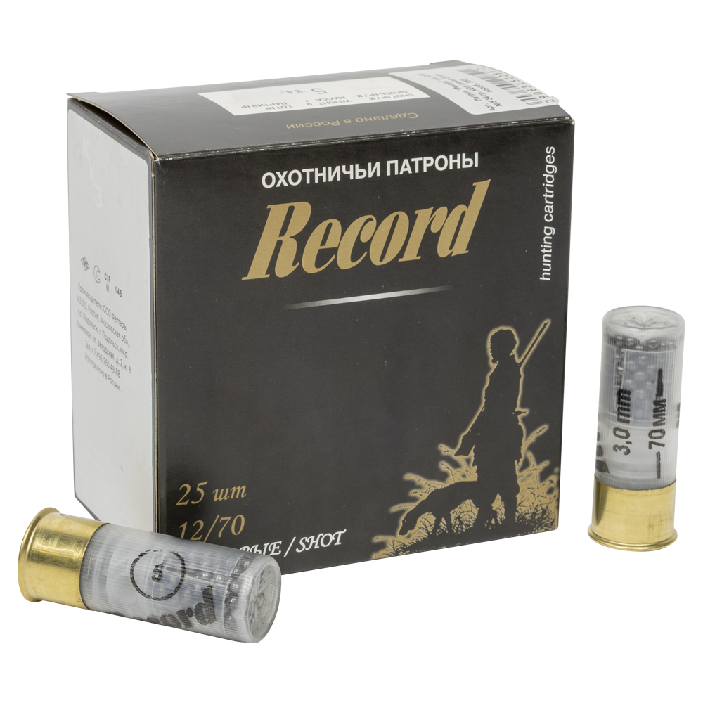 Патрон "Рекорд" (пластиковый контейнер) 12/70 №5 34 гр. NEW (пачка 25 шт, короб., 250). Фото №1