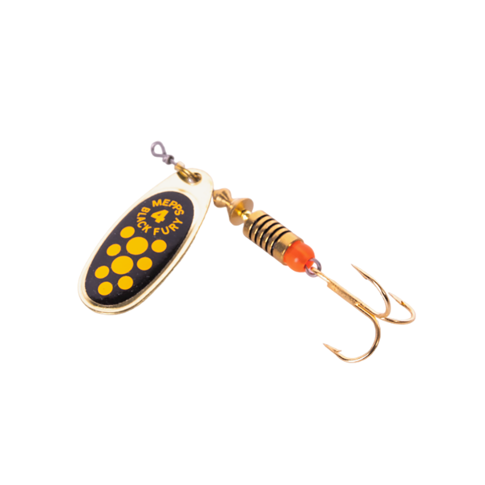 Блесна вращающаяся Mepps Black Fury №4, 8гр, цвет (Cooper/Chartreuse) медь/зеленовато-желтые точки. Фото №1