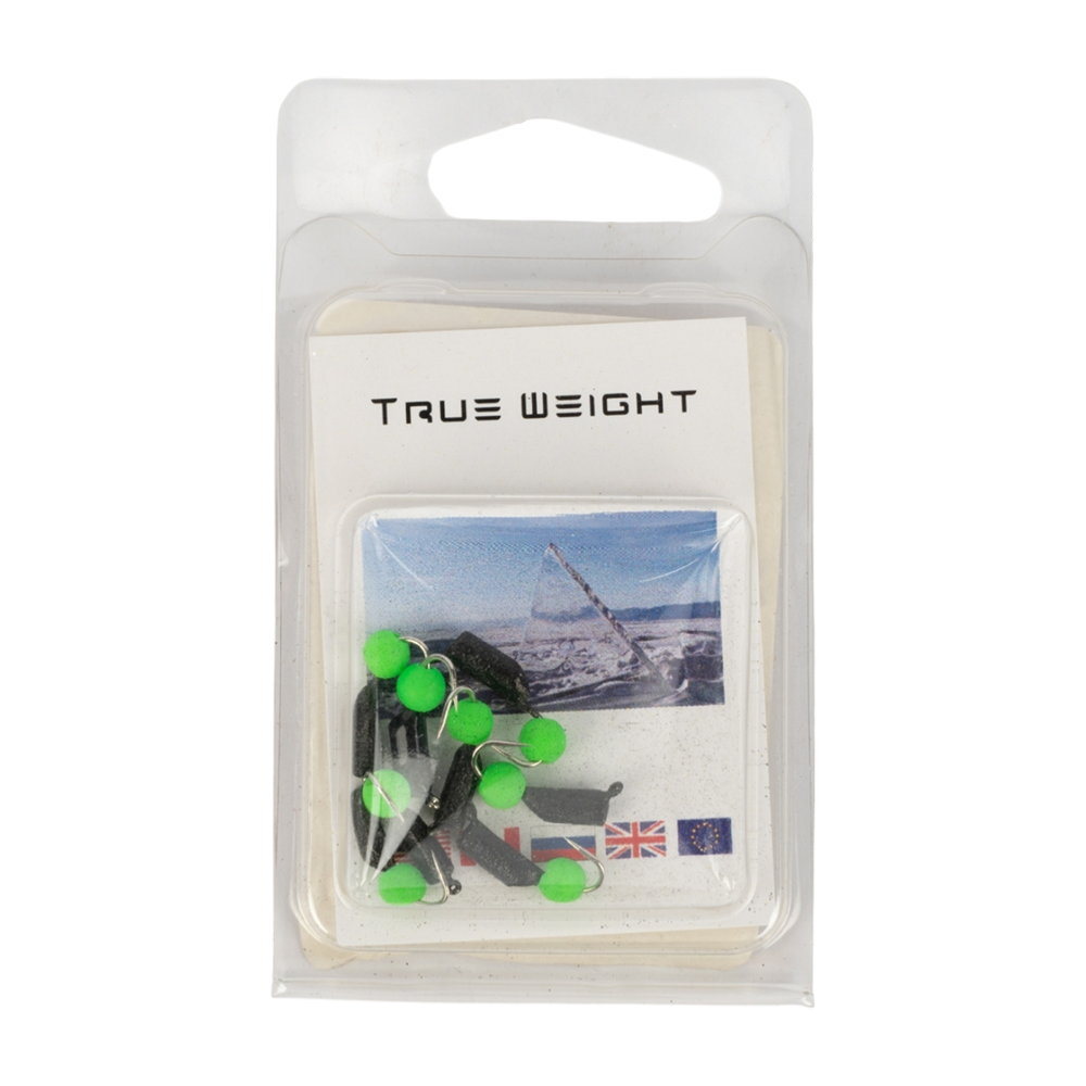 Мормышка вольфрамовая Trye Weight черная "Гвоздешарик" d2,5мм ядреный глаз, зеленый (10шт). Фото №1