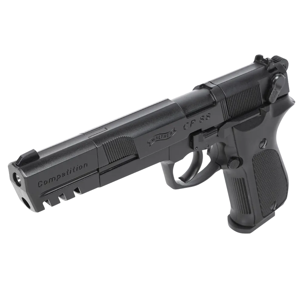 Пистолет пневматический Walther СР 88 Competition (удлиненный свол, чёрный с чёрными пластиковыми накладками). Фото №3 Пистолет пневматический Walther СР 88 Competition (удлиненный свол, чёрный с чёрными пластиковыми накладками). Фото №3