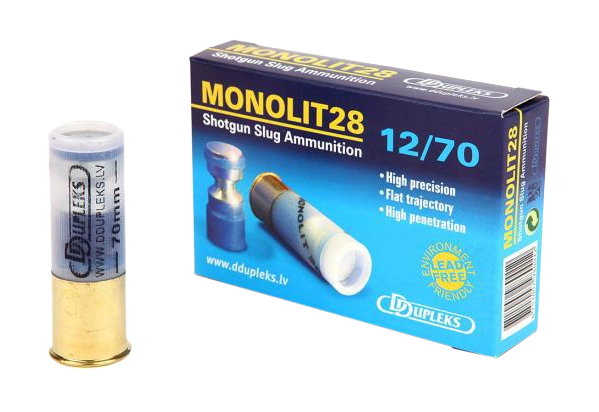 Патрон DDupleks 12/70 пуля Monolit 28гр.(в пачке 5 шт.) (в коробке 250 шт.). Фото №1