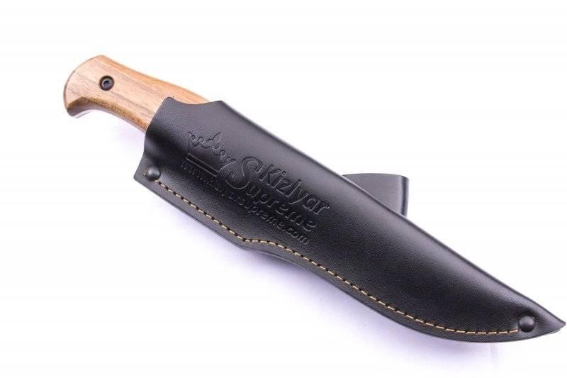 Нож Caspian AUS-8 SW (Stonewash, Дерев. рукоять, Кожаный чехол) . Фото №4