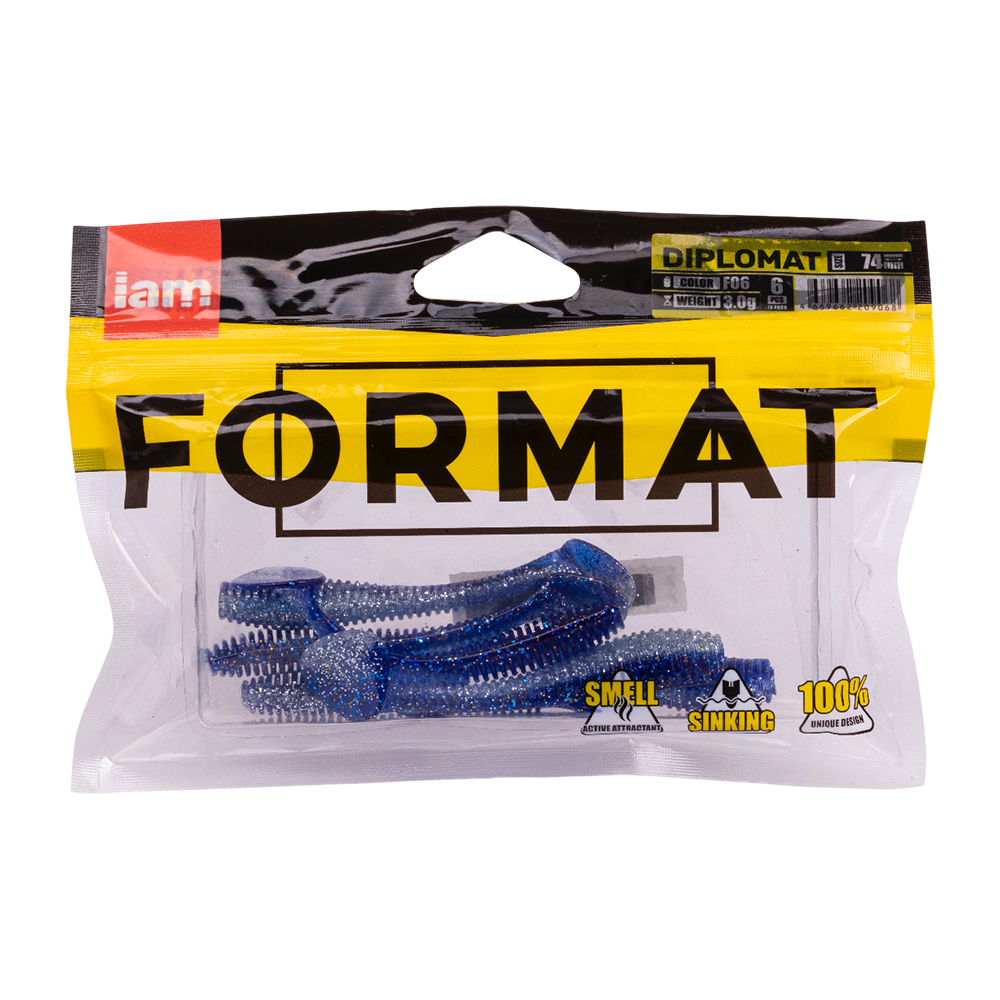Силиконовая приманка FORMAT DIPLOMAT 74mm, цвет F06, (6шт). Фото №5 Силиконовая приманка FORMAT DIPLOMAT 74mm, цвет F06, (6шт). Фото №5