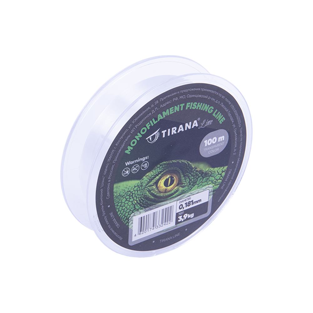 Леска монофильная прозрачная TIRANA LINE 100м - 0,181. Фото №2 Леска монофильная прозрачная TIRANA LINE 100м - 0,181. Фото №2