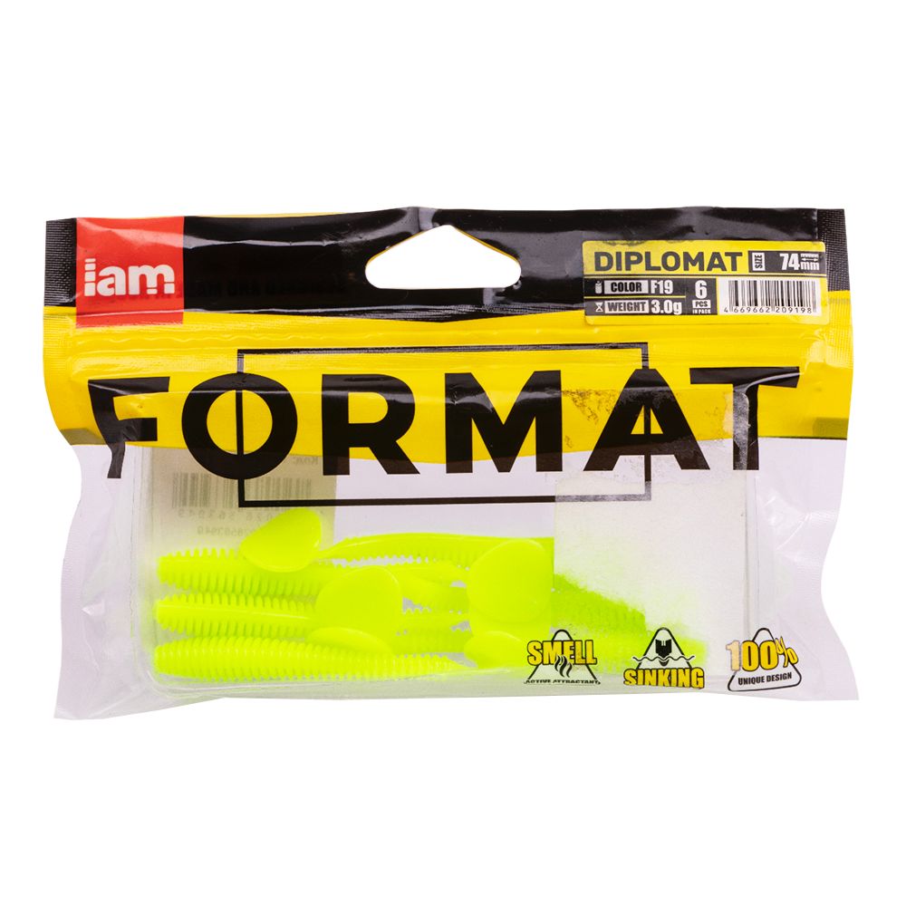 Силиконовая приманка FORMAT DIPLOMAT 74mm, цвет F19, (6шт). Фото №5 Силиконовая приманка FORMAT DIPLOMAT 74mm, цвет F19, (6шт). Фото №5