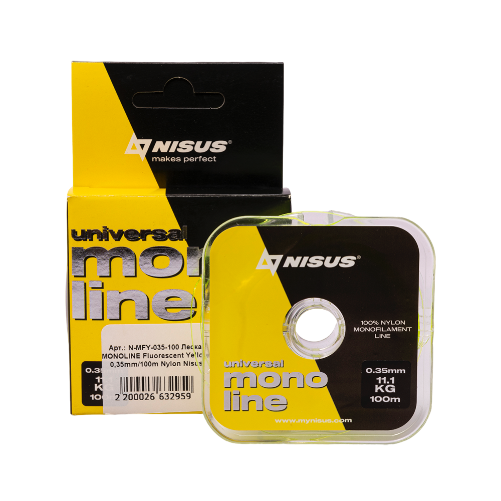 Леска MONOLINE Fluorescent Yellow 0,35mm/100m Nylon Nisus. Фото №1
