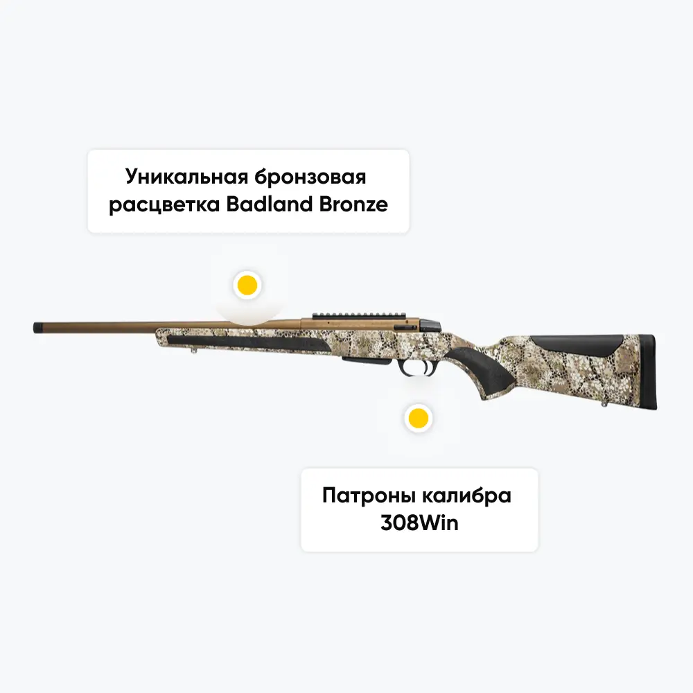 Карабин ATA ARMS Turqua Synthetic Camo Badland Bronze (ложа пластик, без целика и мушки) 470 мм, 308Win. Фото №12