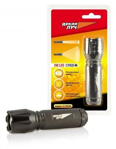 Фонарь Яркий луч T4 "Focus" алюмин. корпус, светодиод 3W, фокусировка луча, 3xAAA. Фото №2