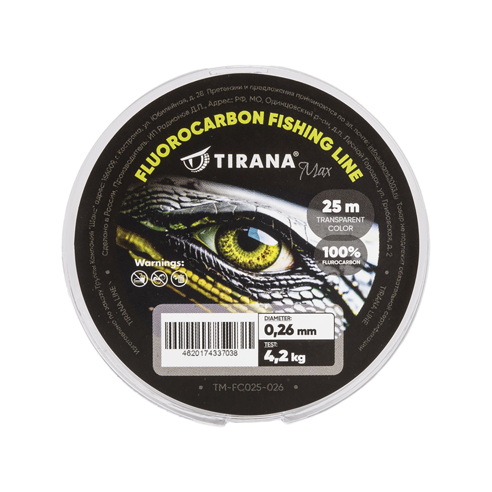 Флюорокарбон Tirana Max 25м - 0,26мм, 4,2кг. Фото №1 Флюорокарбон Tirana Max 25м - 0,26мм, 4,2кг. Фото №1