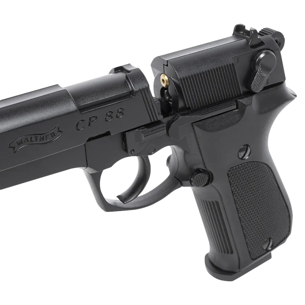 Пистолет пневматический Walther СР 88 Competition (удлиненный свол, чёрный с чёрными пластиковыми накладками). Фото №5 Пистолет пневматический Walther СР 88 Competition (удлиненный свол, чёрный с чёрными пластиковыми накладками). Фото №5