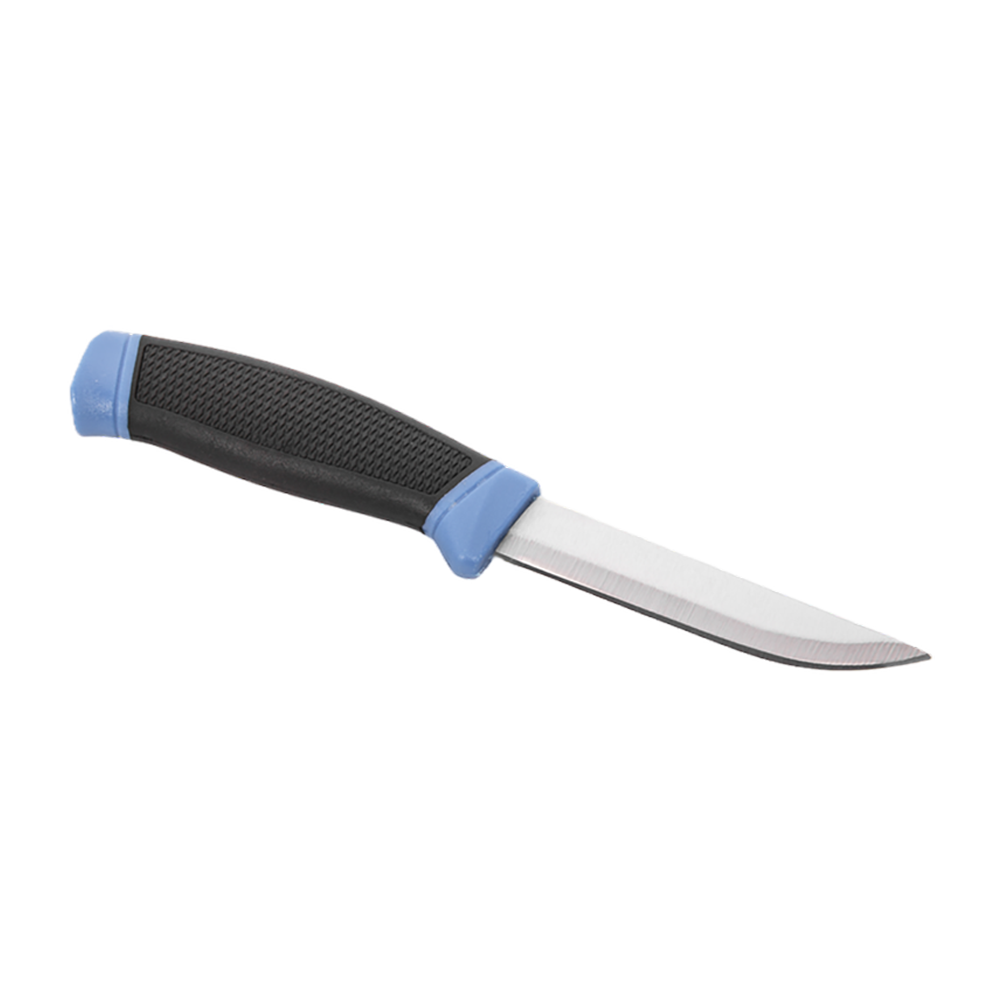 Нож туристический Kranch клинок 3cr13, рукоять пластик (синий/черный), пластиковые ножны. Фото №1