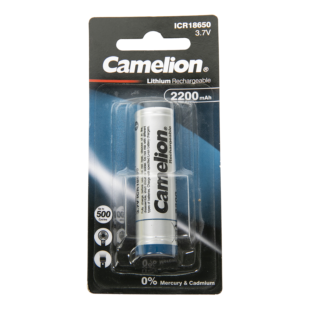 Батарейка аккумуляторная Camelion ICR18650 2200 mah (ICR18650F-22BP1, 3.7 V, Li-Ion/ LiCoO2). Фото №1 Батарейка аккумуляторная Camelion ICR18650 2200 mah (ICR18650F-22BP1, 3.7 V, Li-Ion/ LiCoO2). Фото №1