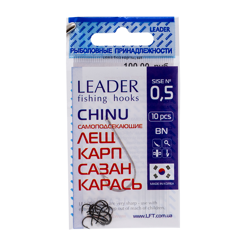 Крючки Leader CHINU, color BN, 0,5 (10шт). Фото №1