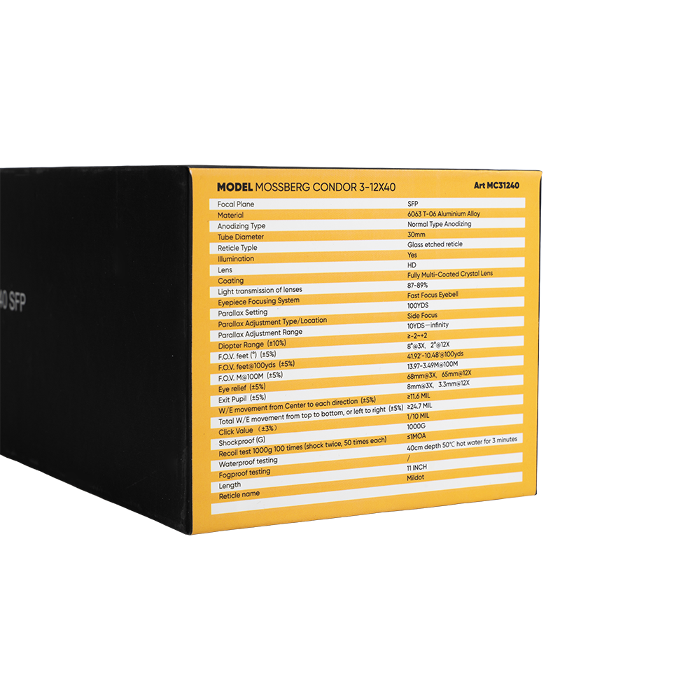 Оптический прицел MOSSBERG CONDOR 3-12х40 SFP Compact 30мм с подсветкой (Mildot) 0.1 MRAD. Фото №15 Оптический прицел MOSSBERG CONDOR 3-12х40 SFP Compact 30мм с подсветкой (Mildot) 0.1 MRAD. Фото №15