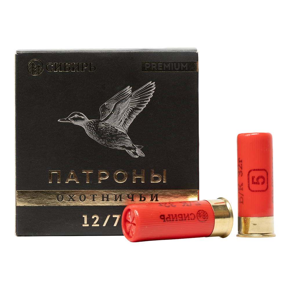 Патрон СИБИРЬ PREMIUM 12/70 охотничий дробовой 32г б/к №5 (CX-2000) (пачка 25 шт) (в коробке 250шт). Фото №1