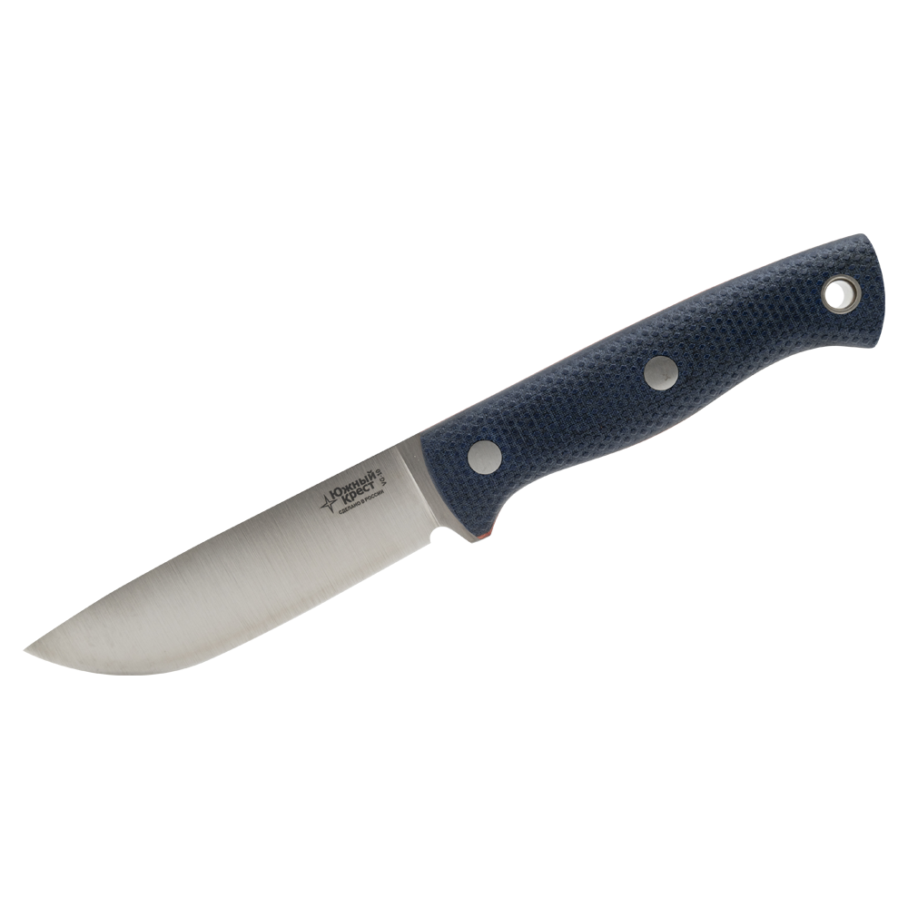 Нож Южный крест Caribou L, клинок VG-10, рукоять микарта синяя, насечка . Фото №1