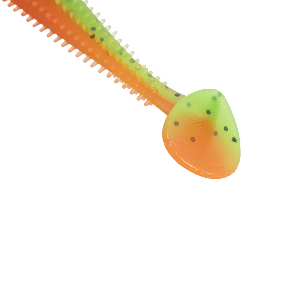 Виброхвост Helios Shaggy 3,35"/8,5 см Peper Green & Orange 100шт. (HS-16-018-N). Фото №3