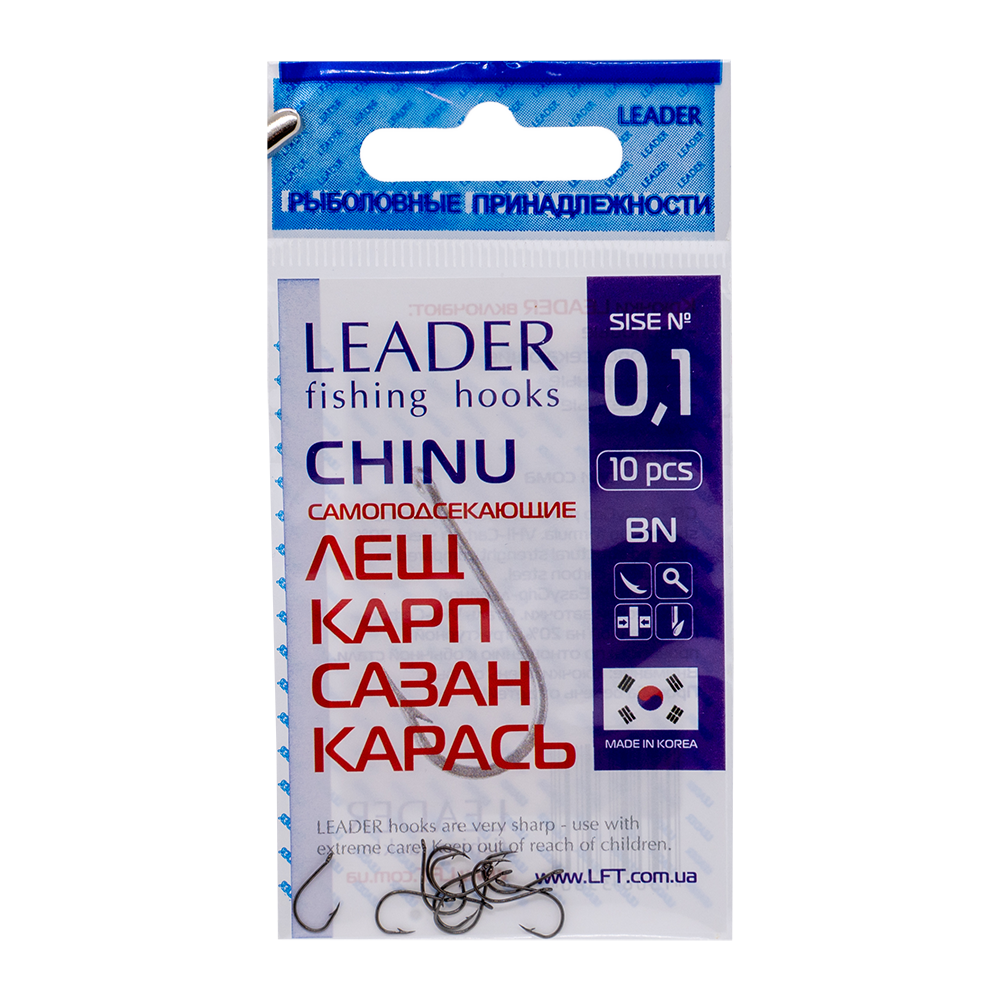 Крючки Leader CHINU, color BN, 0,1 (10шт). Фото №1 Крючки Leader CHINU, color BN, 0,1 (10шт). Фото №1