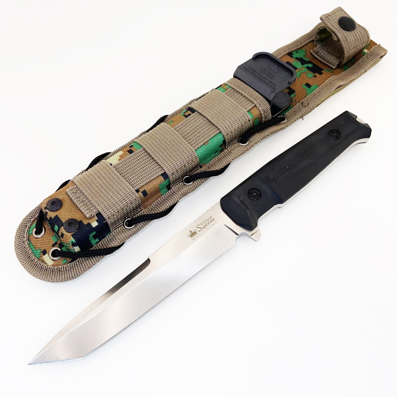 Нож Kizlyar Supreme Aggressor, клинок AUS-8, stonewash, рукоять kraton, черный, ножны. Фото №2