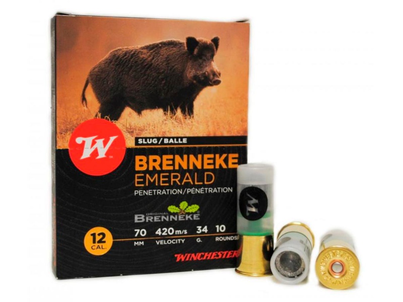 Патрон Winchester 12/70 Brenneke Emerald 34гр. (в пачке 10) (в коробке 200). Фото №1