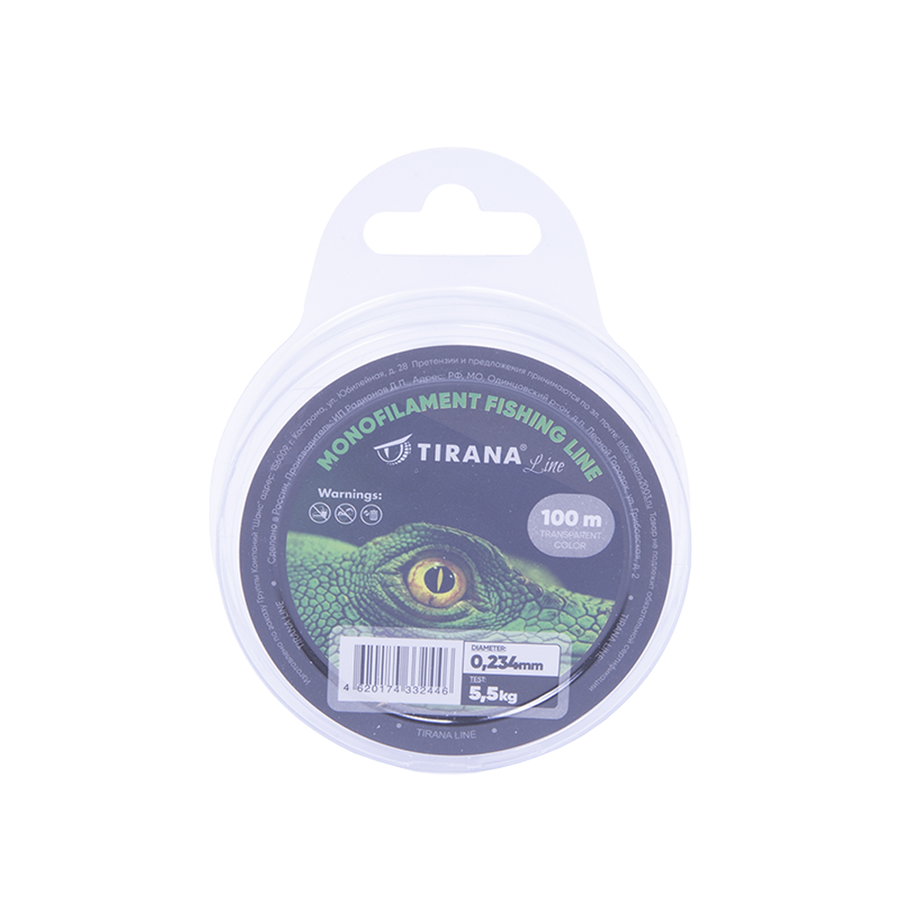 Леска монофильная прозрачная TIRANA LINE 100м - 0,234. Фото №1