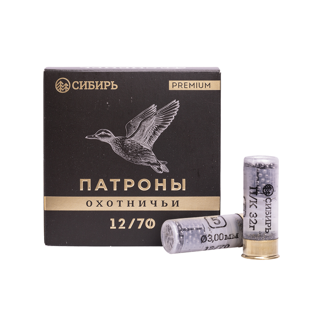 Патрон СИБИРЬ PREMIUM 12/70 охотничий дробовой 32г №5 (в пачке 25 шт) (в коробке 250шт). Фото №1